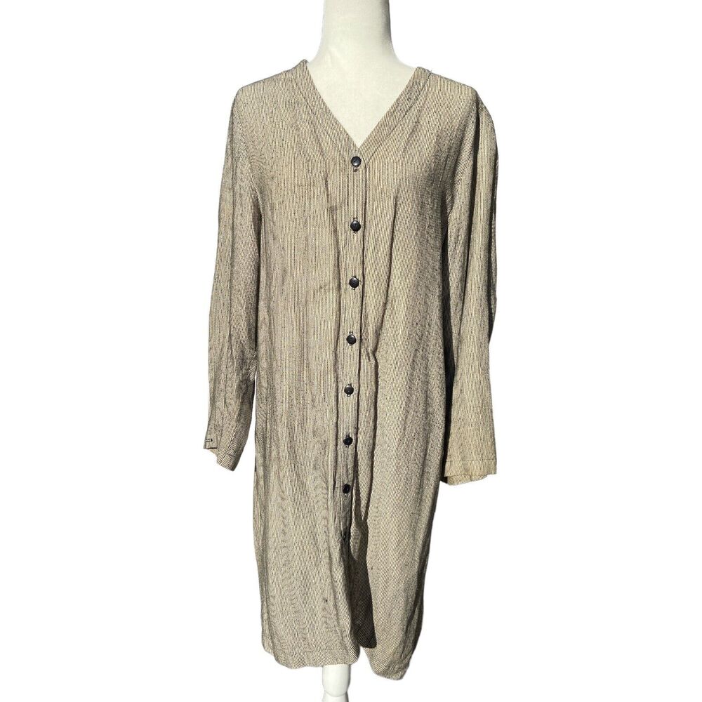 Eileen Fisher Womens Beige Black Linen Blend Long Cardigan Duster Sweater‎ Sz 1